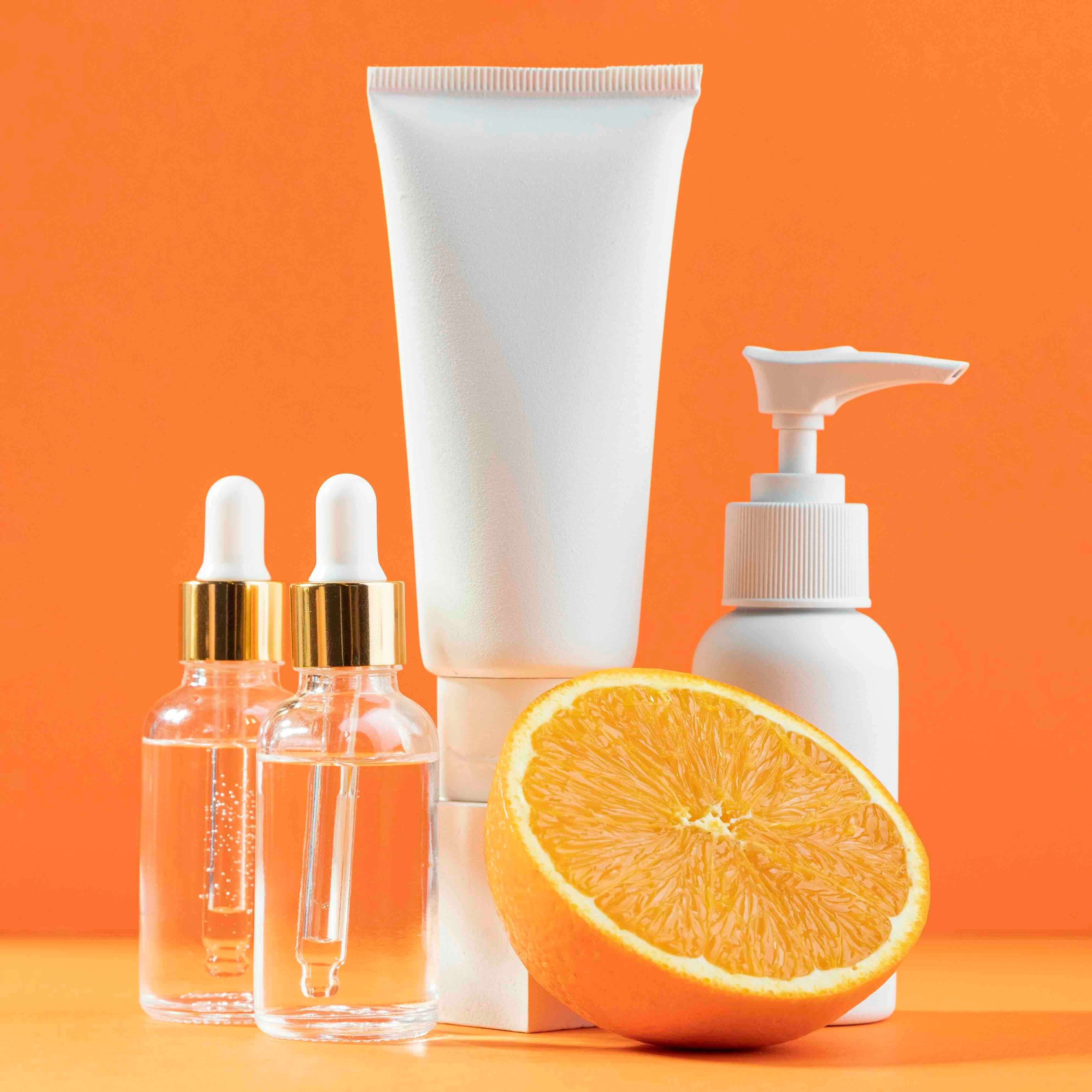 skincare products with an Orange and orange background.
