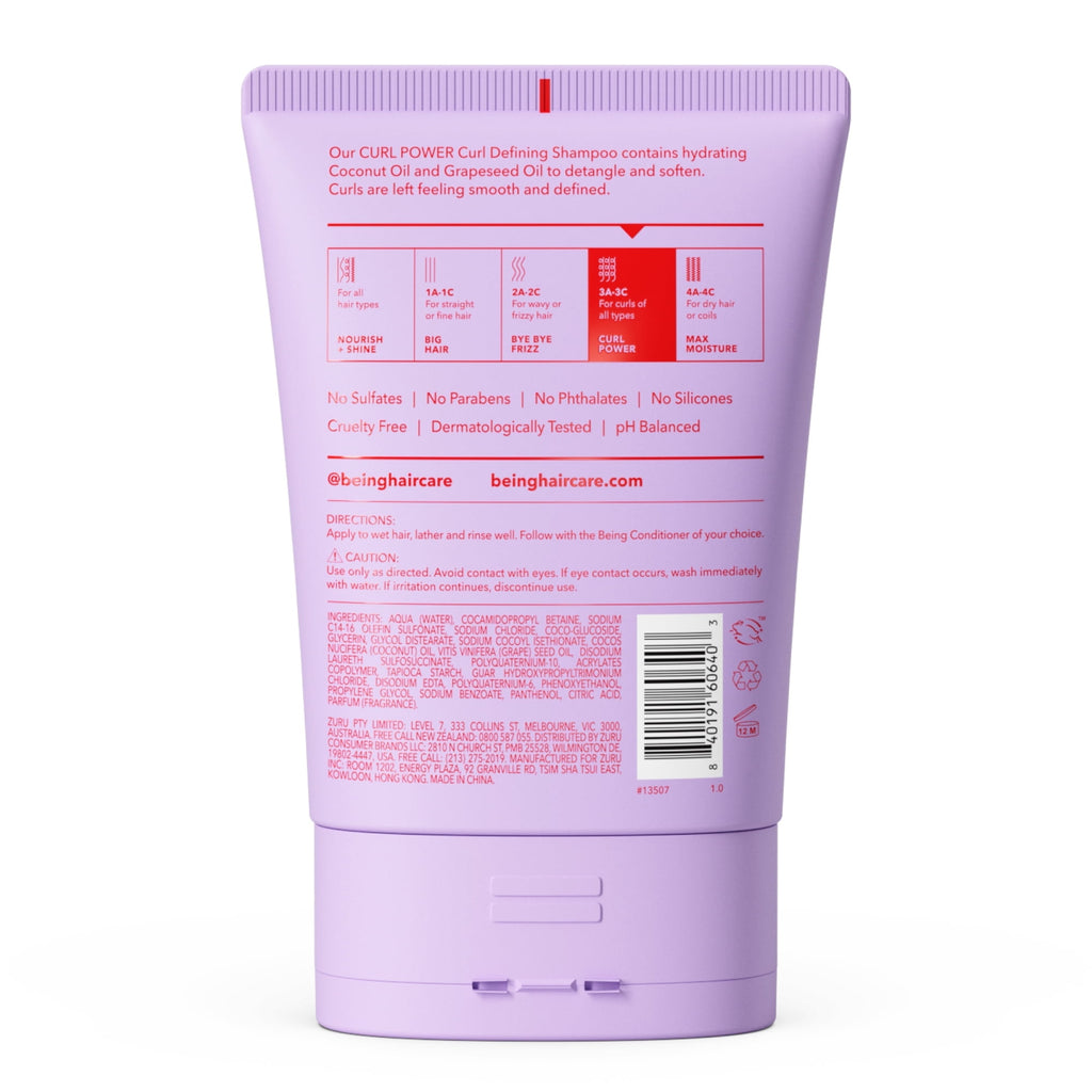 Being CURL POWER Curl Defining Shampoo – Nourishing Cleanser with Coconut & Grapeseed Oil for Curly Hair, 12 fl oz