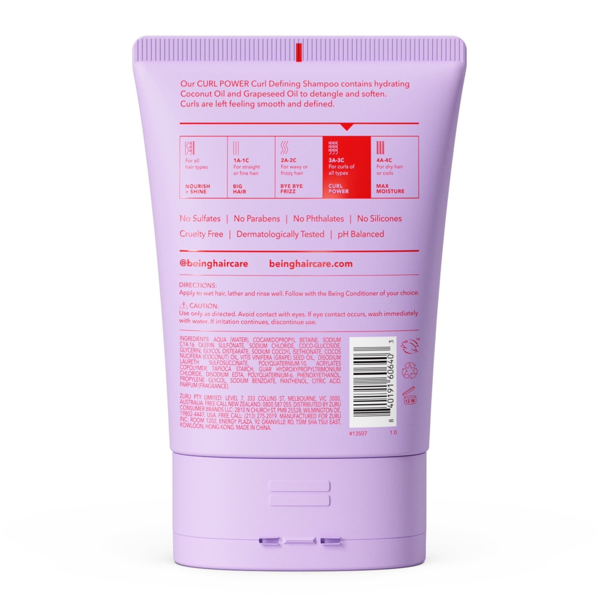 Being CURL POWER Curl Defining Shampoo – Nourishing Cleanser with Coconut & Grapeseed Oil for Curly Hair, 12 fl oz