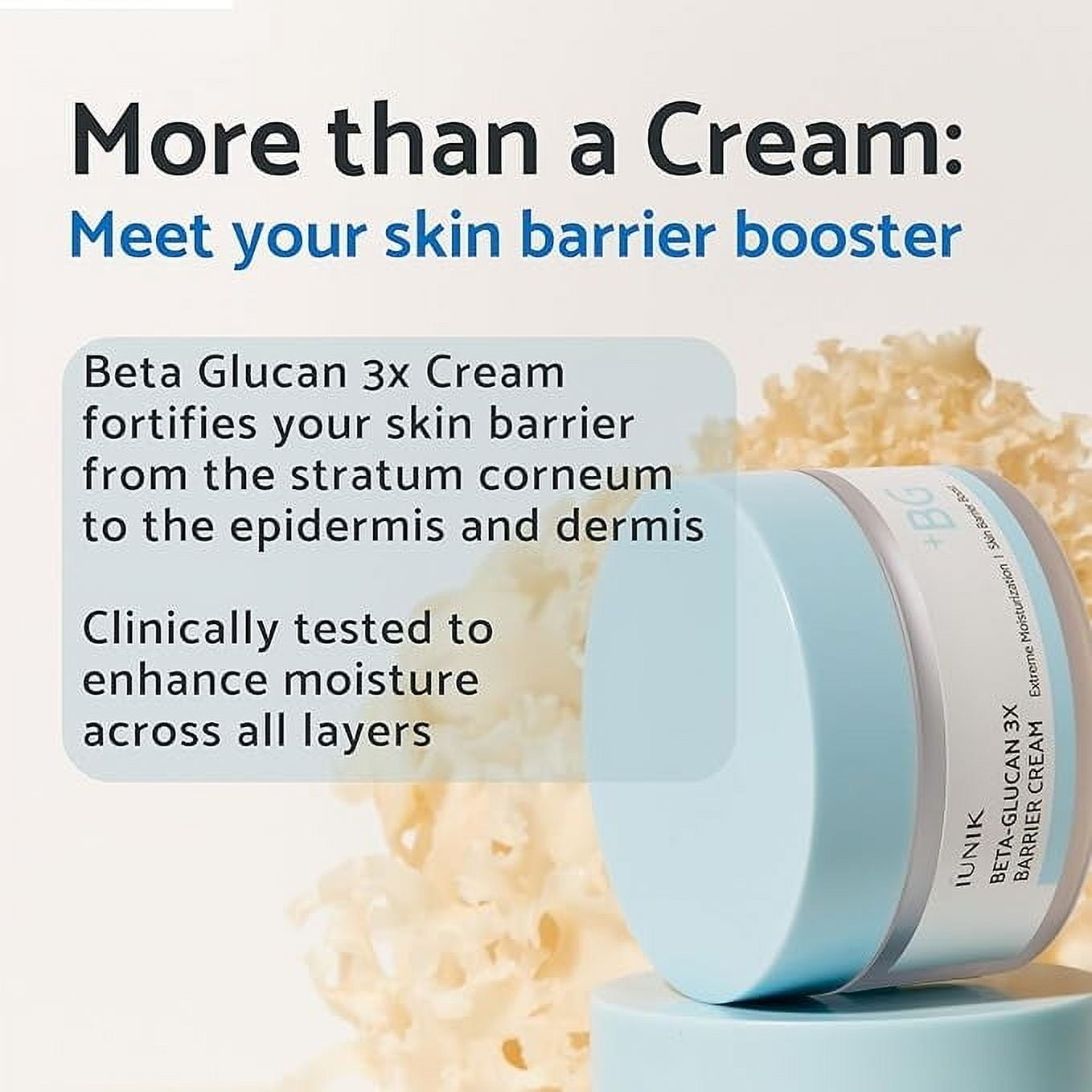 IUNIK Beta-Glucan 3X Barrier Moisture Cream – Deep Hydration & Fast-Absorbing Moisturizer for Sensitive Dry Skin, with Shea Butter & Panthenol