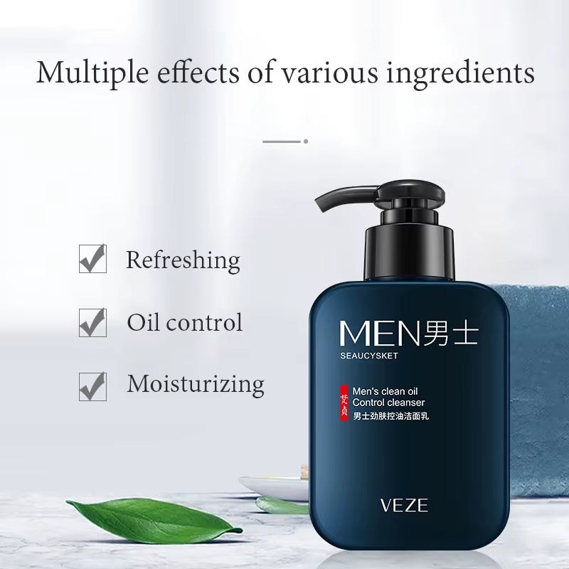 2Pcs VENZEN Men’s Facial Cleanser Set – Oil Control, Moisturizing & Refreshing Face Wash for Men