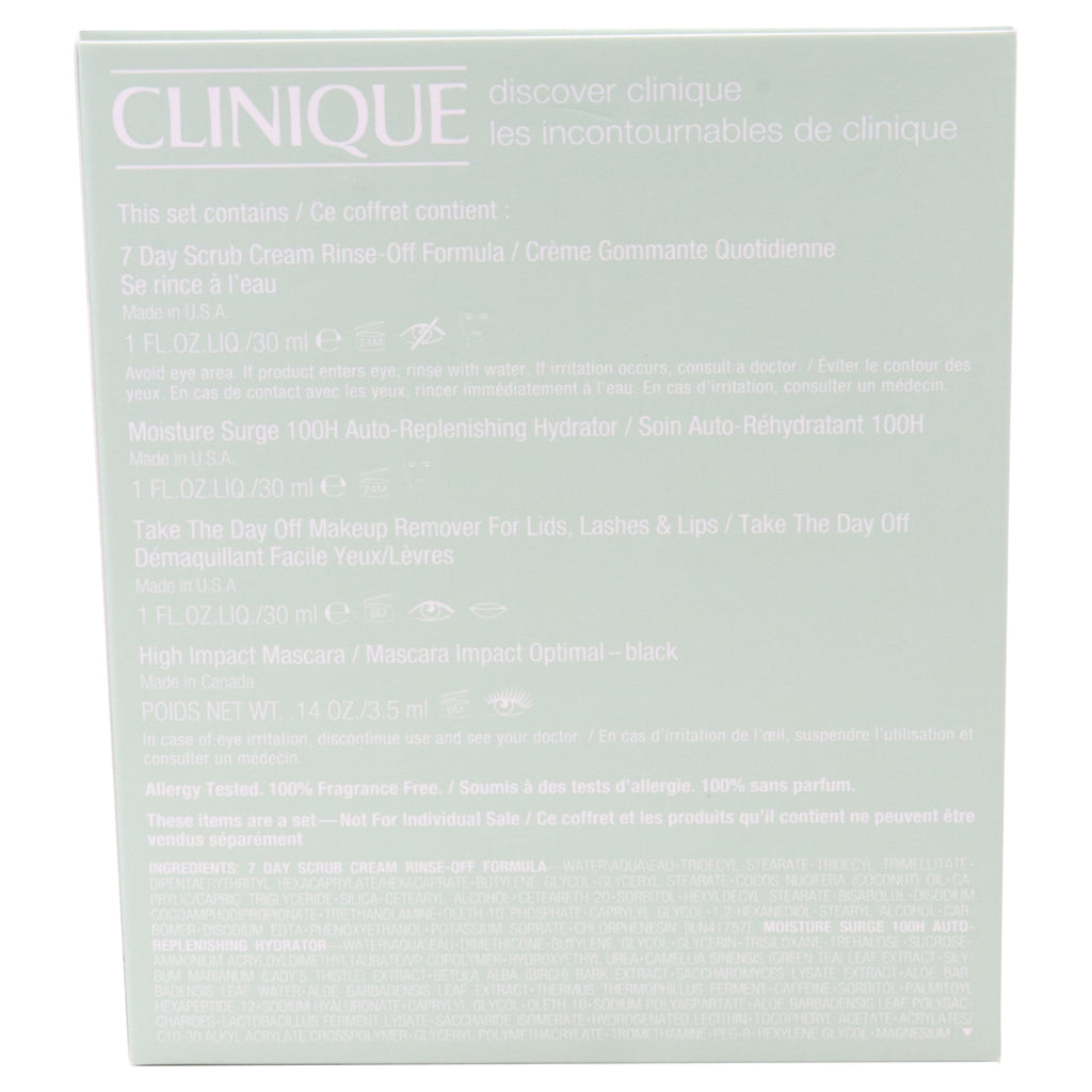 Clinique 4-Piece All-Stars Skincare & Makeup Set | Hydrator, Scrub, Makeup Remover & Mascara | Travel-Size Favorites