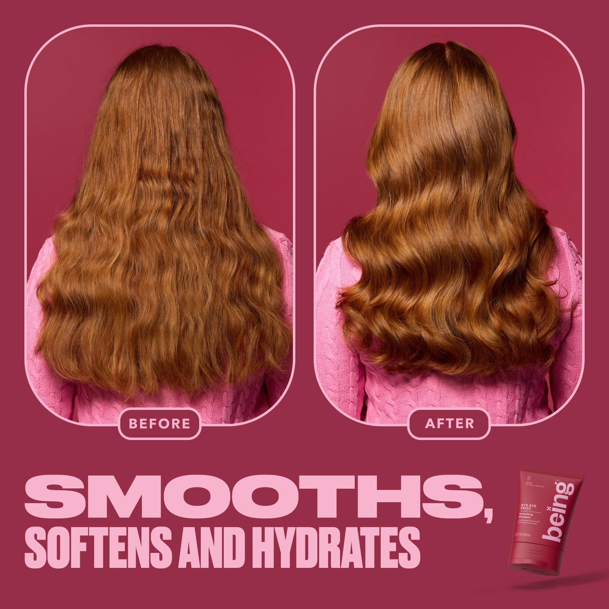 Being BYE BYE FRIZZ Smoothing Shampoo – Anti-Frizz Shampoo with Jojoba & Almond Oil, 12 fl oz