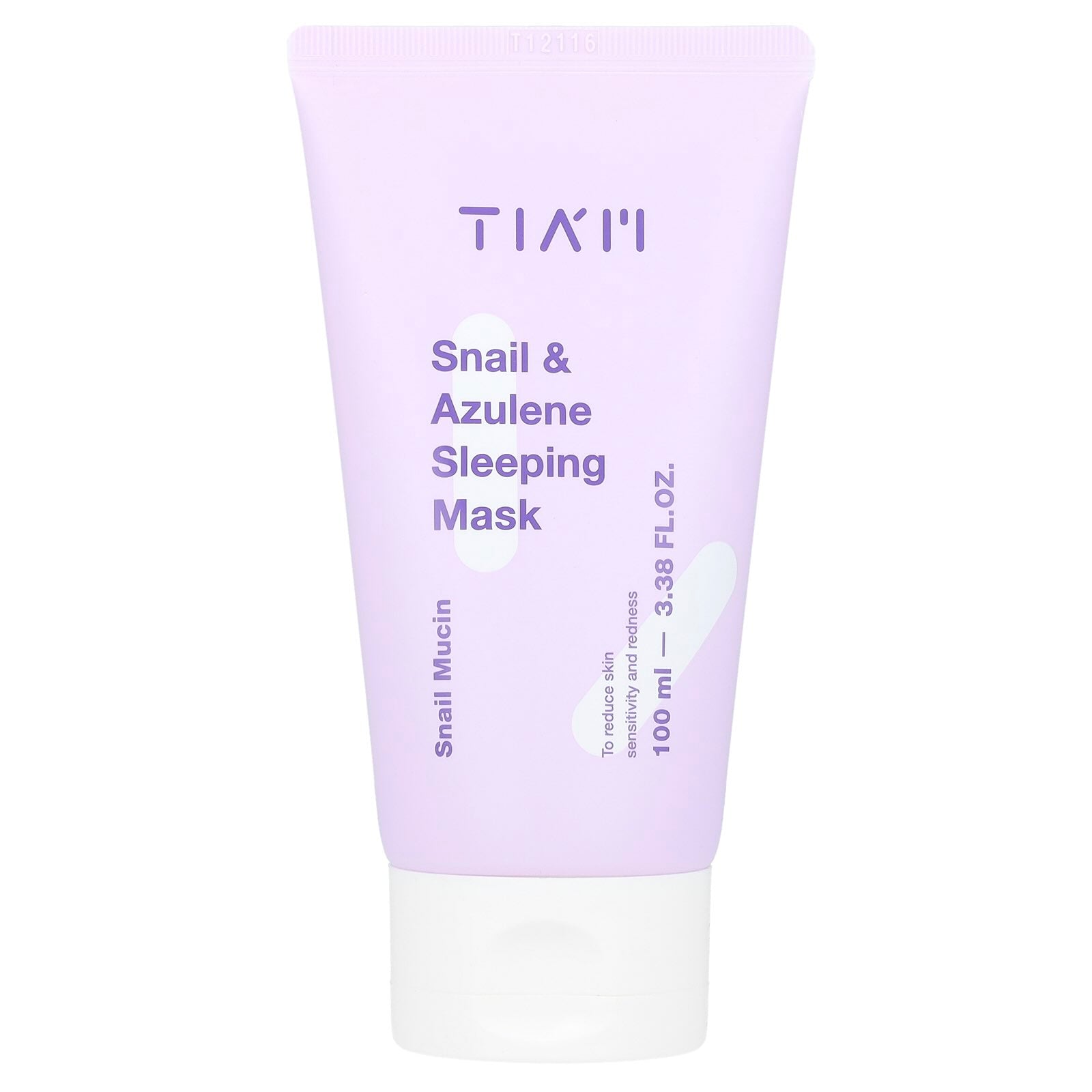 TIAM Snail & Azulene Sleeping Beauty Mask in a pastel tube, 100ml, soothes and hydrates skin overnight.