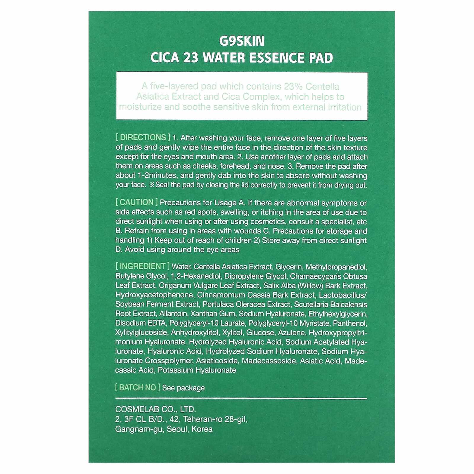 G9Skin Cica 23 Essence Pads – 50 Soothing Toner Pads