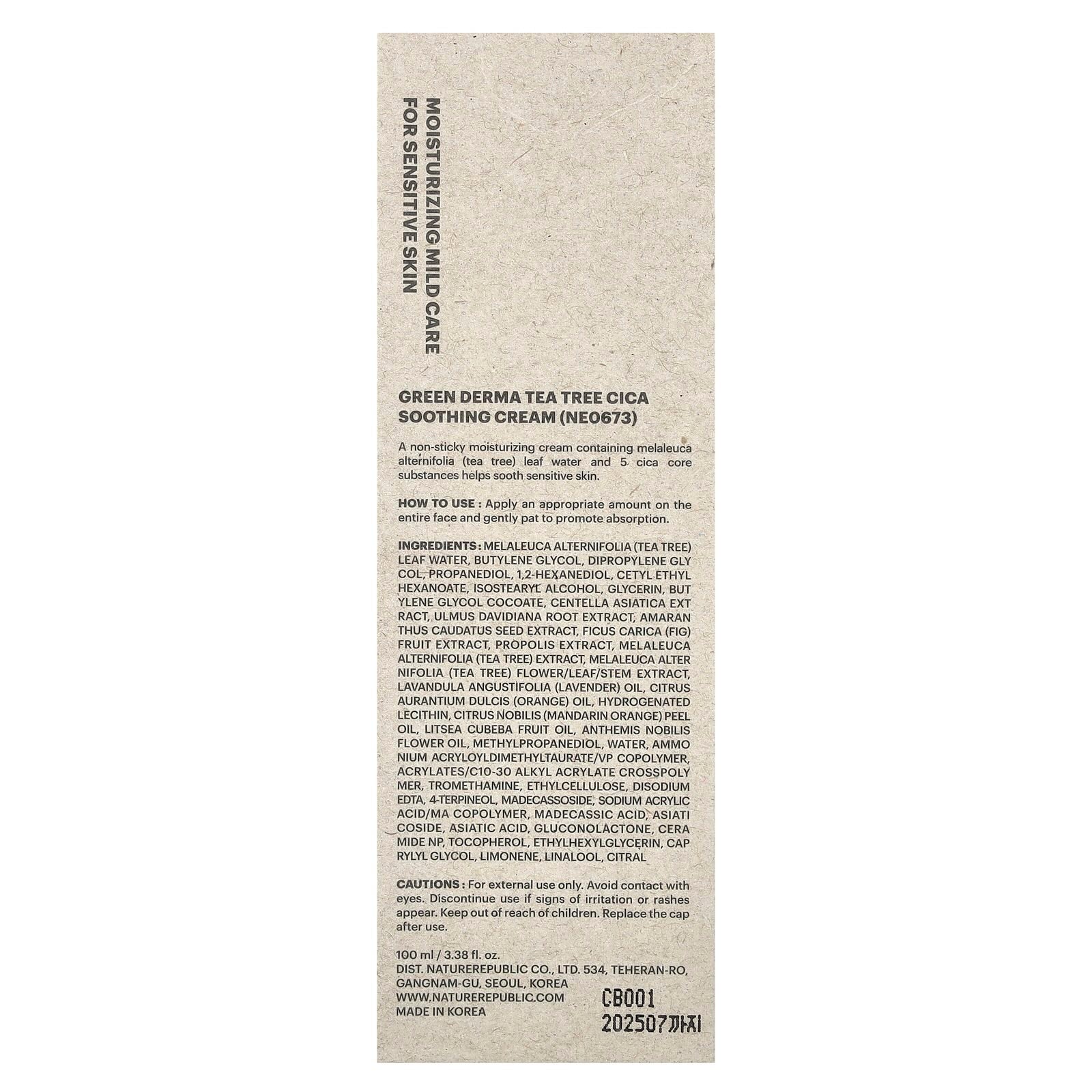 Nature Republic Green Derma Tea Tree Cica Soothing Cream – 100ml