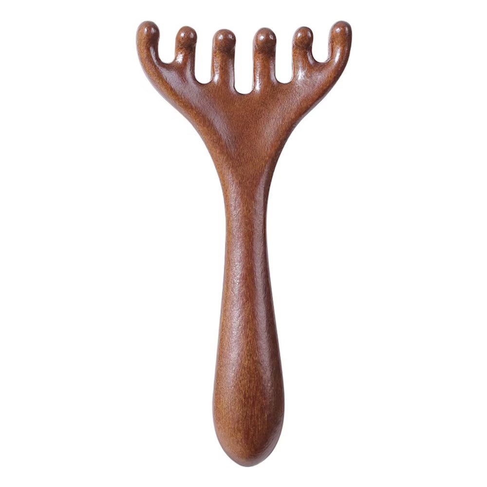 Six-Claw Sandalwood Gua Sha Massage Comb – Meridian Acupoint Tool for Face & Neck Lifting
