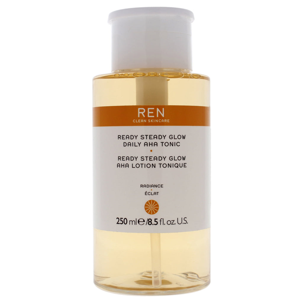 REN Clean Skincare Ready Steady Glow Daily AHA Tonic – 250ml / 8.5 oz | Exfoliating Toner with Lactic Acid & Willow Bark | Brightens, Smooths & Refines Skin Texture