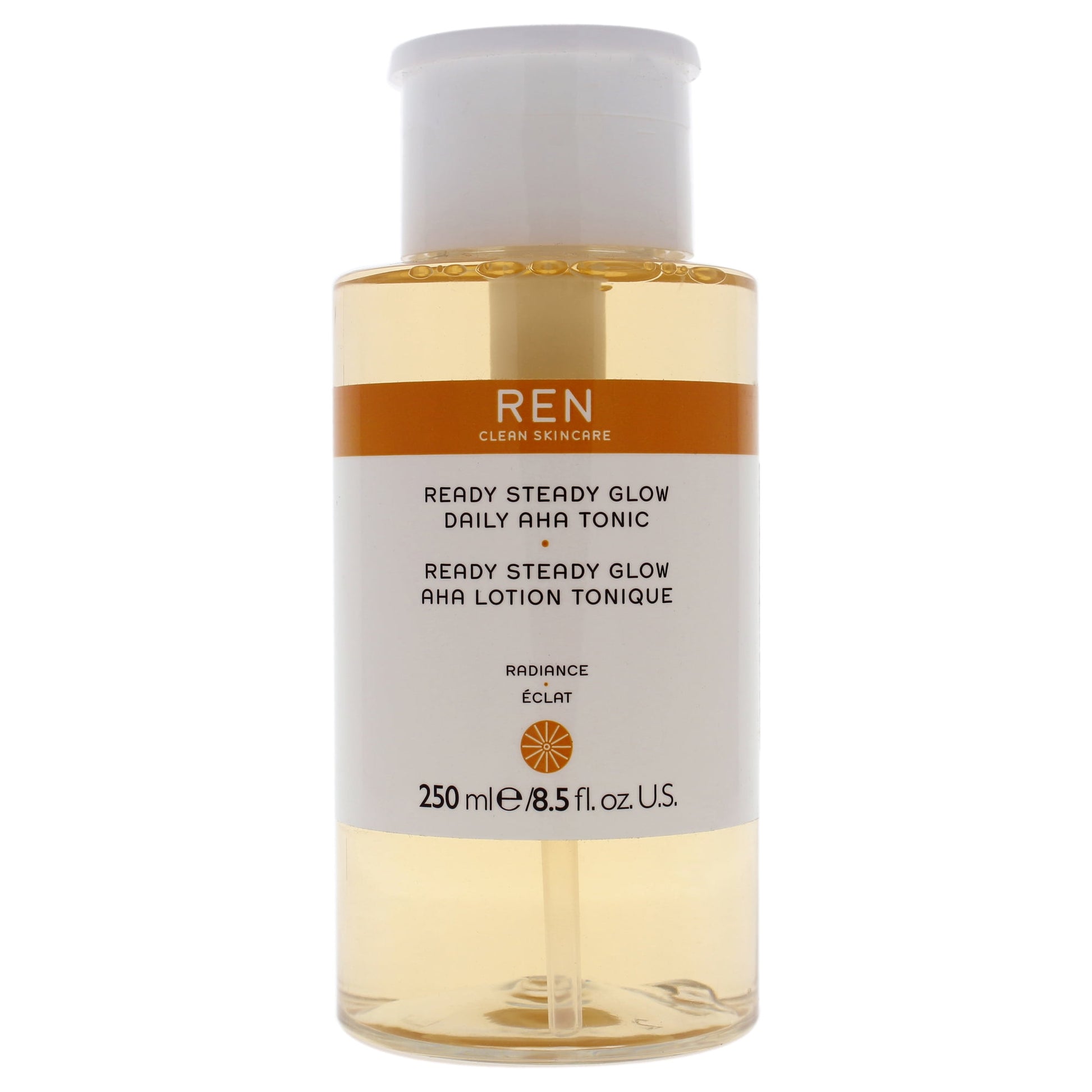 REN Clean Skincare Ready Steady Glow Daily AHA Tonic – 250ml / 8.5 oz | Exfoliating Toner with Lactic Acid & Willow Bark | Brightens, Smooths & Refines Skin Texture