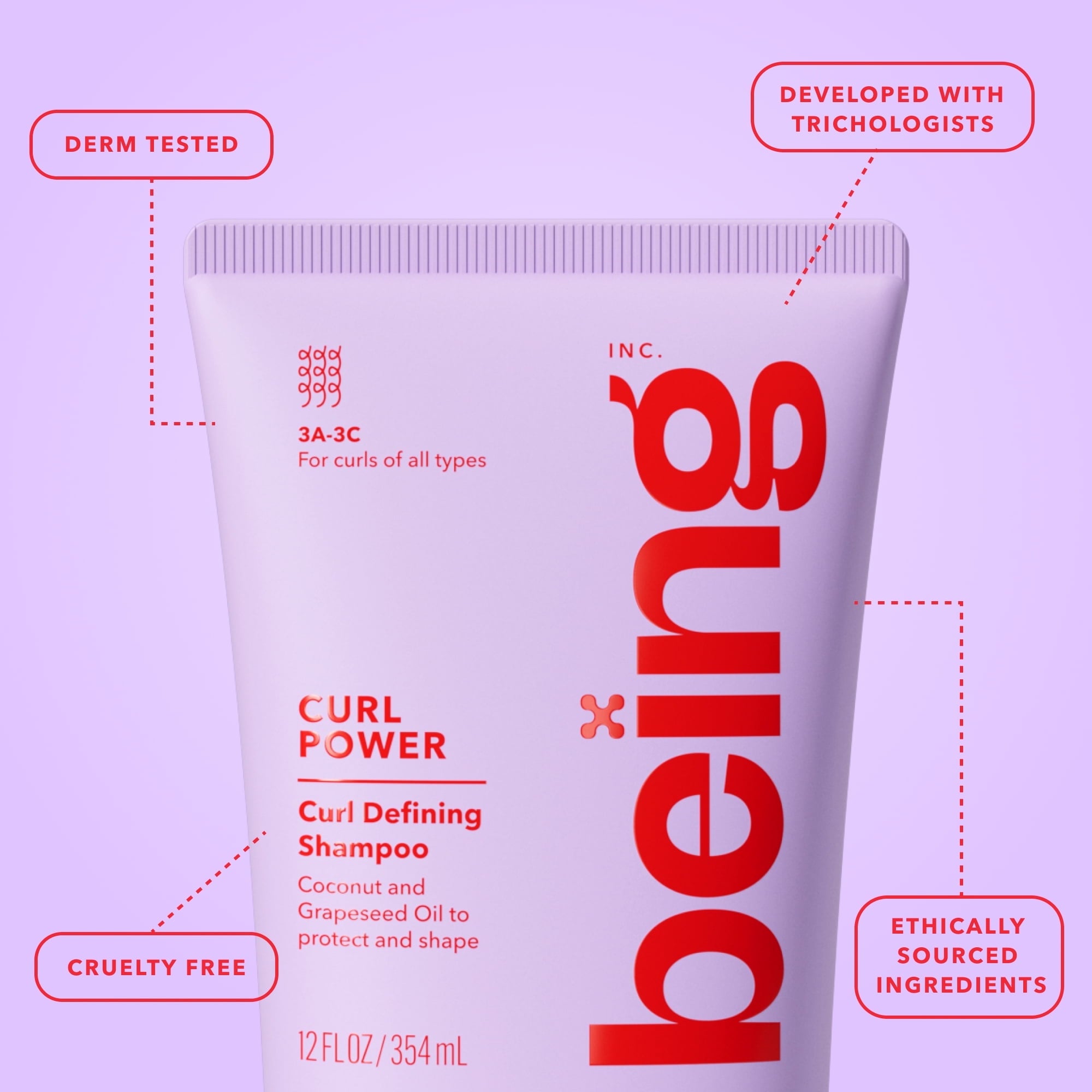 Being CURL POWER Curl Defining Shampoo – Nourishing Cleanser with Coconut & Grapeseed Oil for Curly Hair, 12 fl oz