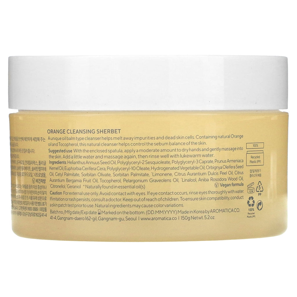 Aromatica Orange Cleansing Sherbet – Vegan, Nourishing Balm Cleanser for Radiant Skin (150g)
