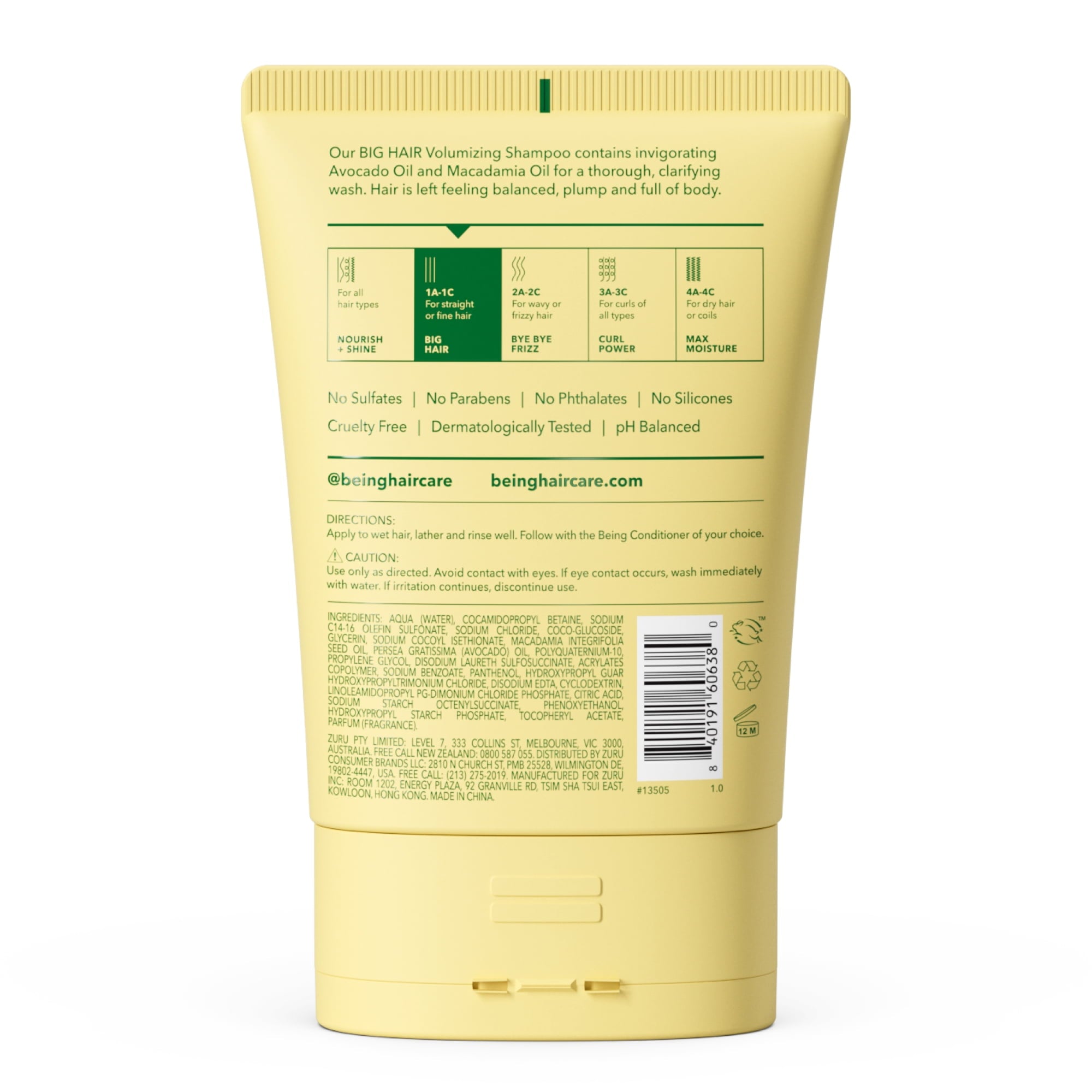 Being BIG HAIR Volumizing Shampoo – For Straight & Fine Hair with Avocado & Macadamia Oil, 12 fl oz