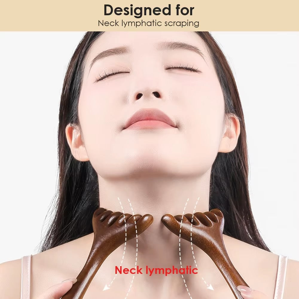 Six-Claw Sandalwood Gua Sha Massage Comb – Meridian Acupoint Tool for Face & Neck Lifting