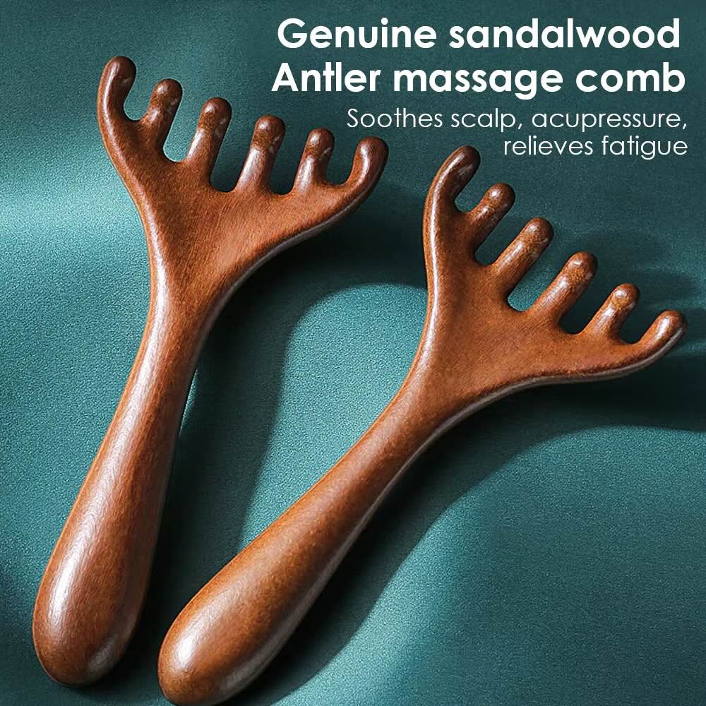 Six-Claw Sandalwood Gua Sha Massage Comb – Meridian Acupoint Tool for Face & Neck Lifting