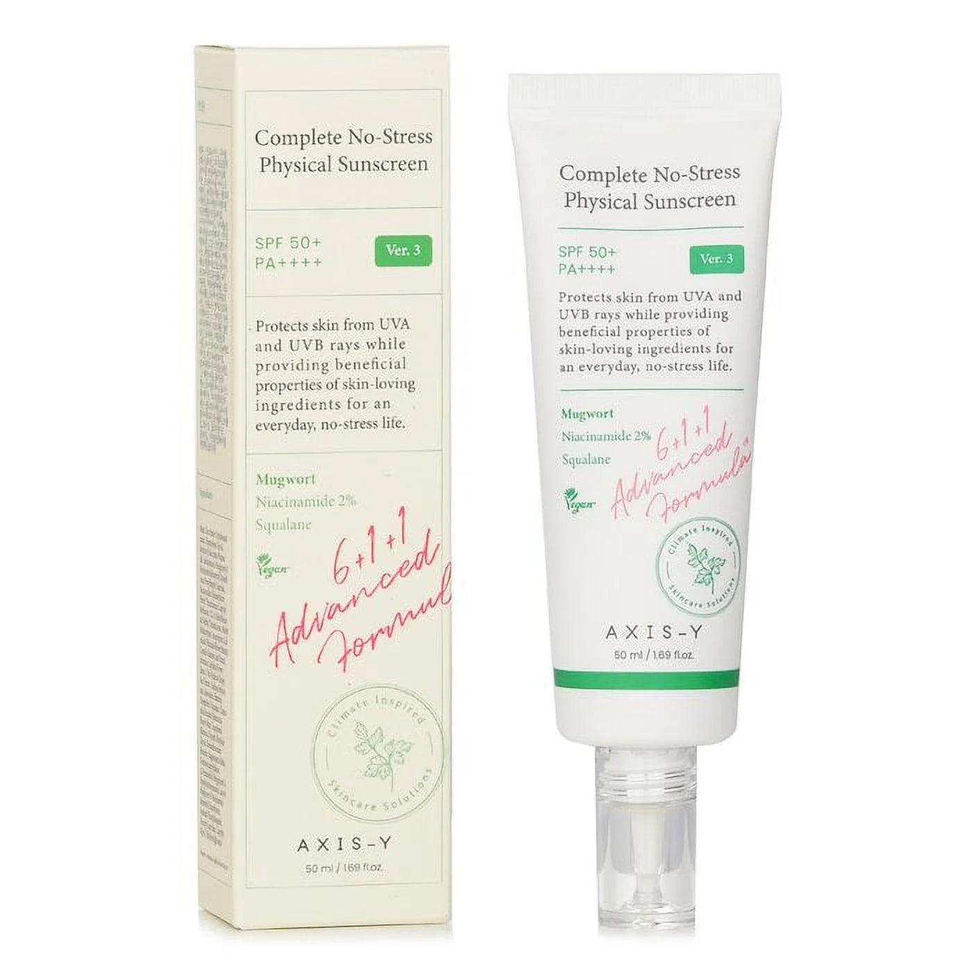 AXIS-Y Complete No-Stress Physical Sunscreen SPF 50+ PA++++ – Calming Broad-Spectrum Sun Protection, 1.69 fl oz / 50ml 