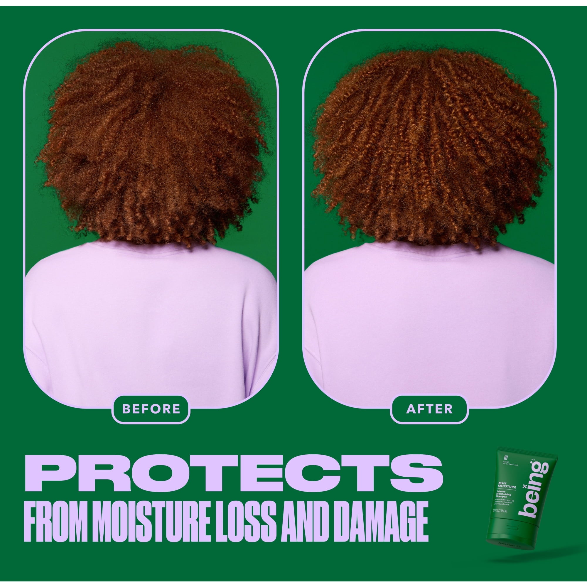 Being MAX MOISTURE Moisturizing Shampoo – For Dry Hair & Coils with Cocoa & Oat Extract, 12 fl oz
