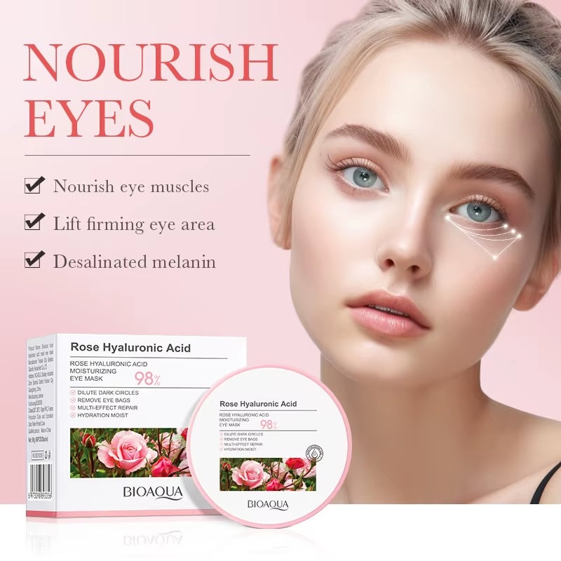 BIOAQUA Rose Hyaluronic Acid Eye Mask – 60 Pcs | Moisturizing, Firming & Anti-Dark Circles Eye Patches for Puffy Eyes & Eye Bags