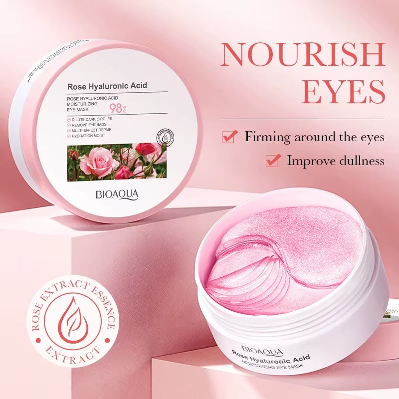BIOAQUA Rose Hyaluronic Acid Eye Mask – 60 Pcs | Moisturizing, Firming & Anti-Dark Circles Eye Patches for Puffy Eyes & Eye Bags