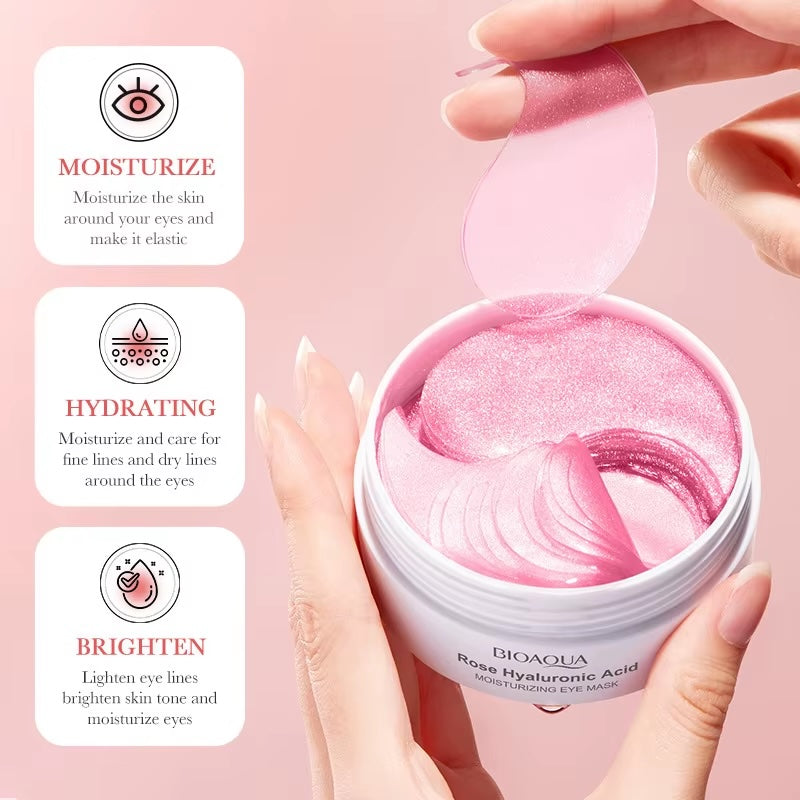 BIOAQUA Rose Hyaluronic Acid Eye Mask – 60 Pcs | Moisturizing, Firming & Anti-Dark Circles Eye Patches for Puffy Eyes & Eye Bags