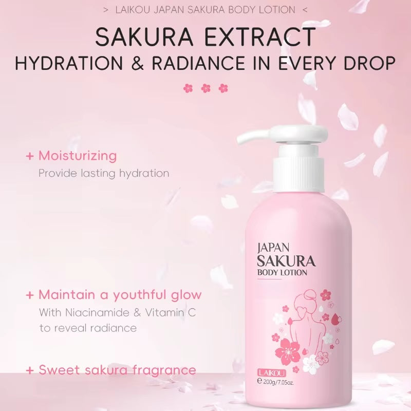 LAIKOU Japan Sakura Cherry Blossom Body Cream – Deep Moisturizing Lotion for Smooth & Radiant Skin, 200g | Daily Skincare Essential & Holiday Gift Idea