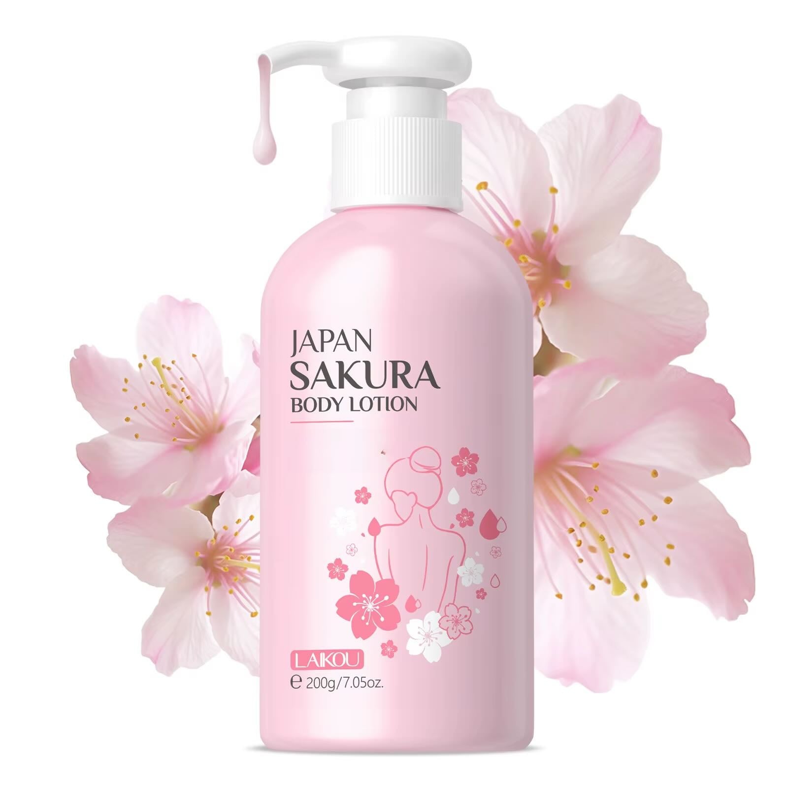 LAIKOU Japan Sakura Cherry Blossom Body Cream – Deep Moisturizing Lotion for Smooth & Radiant Skin, 200g | Daily Skincare Essential & Holiday Gift Idea