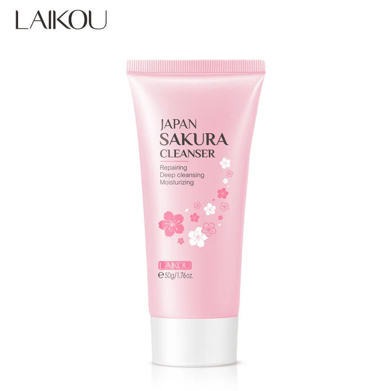 Lalkou Japan Sakura Gentle Cleansing Facial Cleanser Shrink Pores Deep Clean Oil Control Remove Blackhead Moisturizing Skin Care