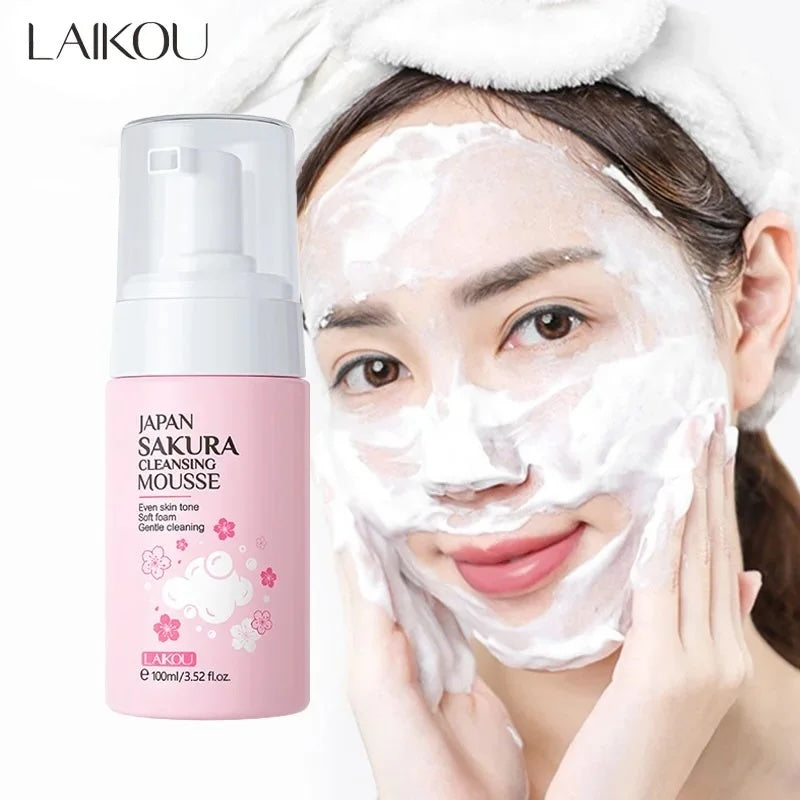 LAIKOU Japan Sakura Cherry Blossom Facial Cleanser Mousse – Gentle Foaming Face Wash for Women, 100ml