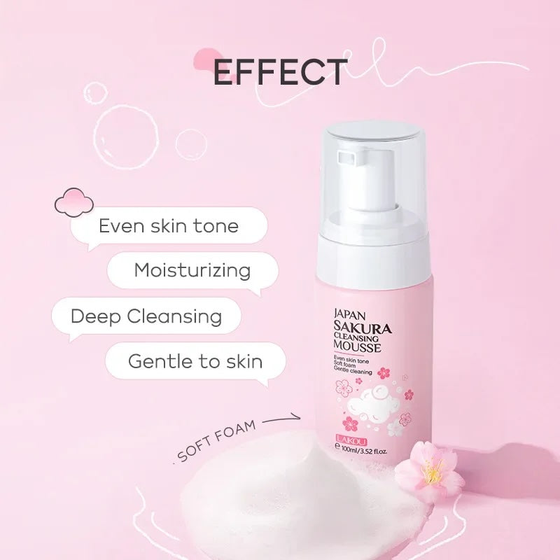LAIKOU Japan Sakura Cherry Blossom Facial Cleanser Mousse – Gentle Foaming Face Wash for Women, 100ml