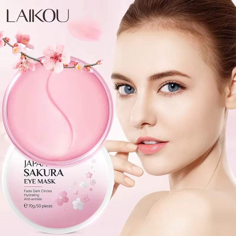 LAIKOU Japan Sakura Eye Mask Fade Dark Circles Hydrating Moisturizing Care Eyes Mask 50Pcs