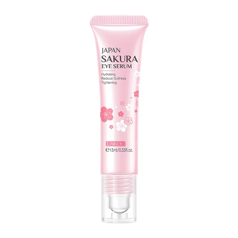 LAIKOU Sakura Eye Serum with Roller – Hyaluronic Acid Eye Cream for Dark Circles, Puffiness & Moisturizing, 15ml