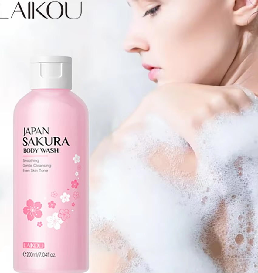 LAIKOU Japan Sakura Shower Gel – Gentle Foaming Body Wash with Long-Lasting Fragrance & Deep Moisturizing, 200ml
