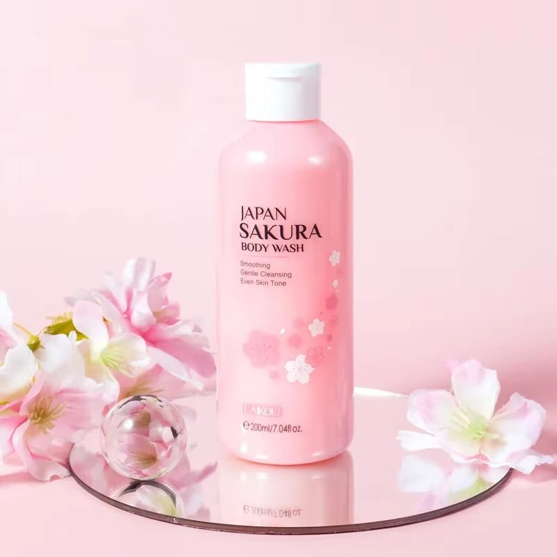 LAIKOU Japan Sakura Shower Gel – Gentle Foaming Body Wash with Long-Lasting Fragrance & Deep Moisturizing, 200ml