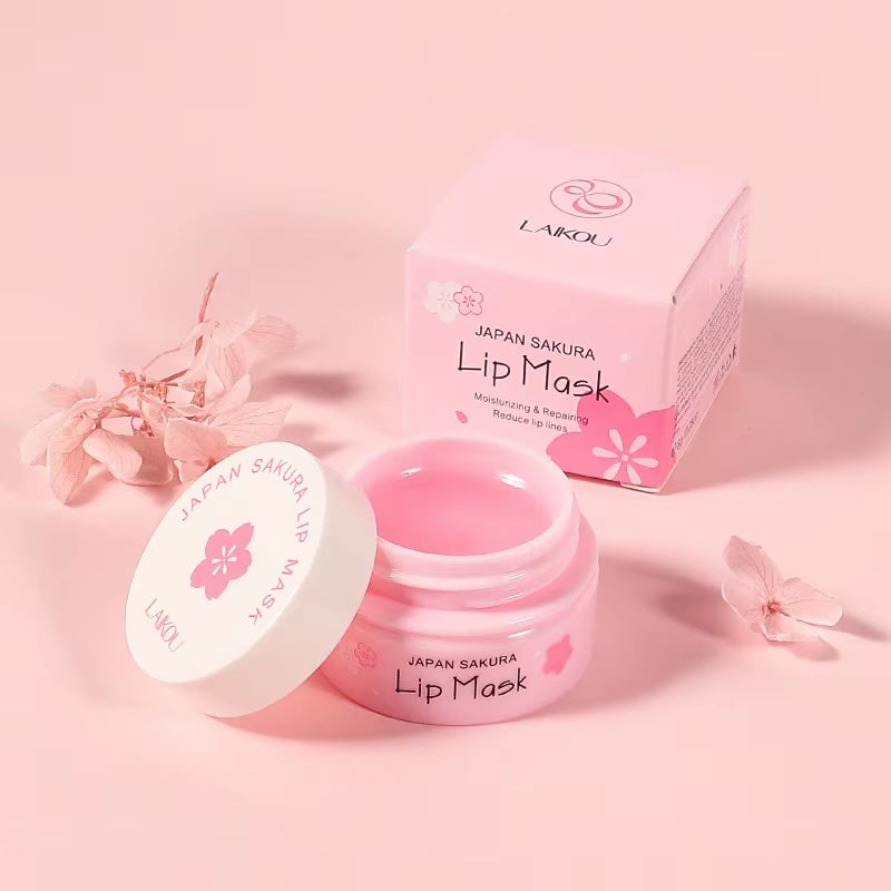 LAIKOU Sakura Lip Serum Mask – Moisturizing Lip Essence for Dry, Cracked Lips & Fine Lines Repair, 8g