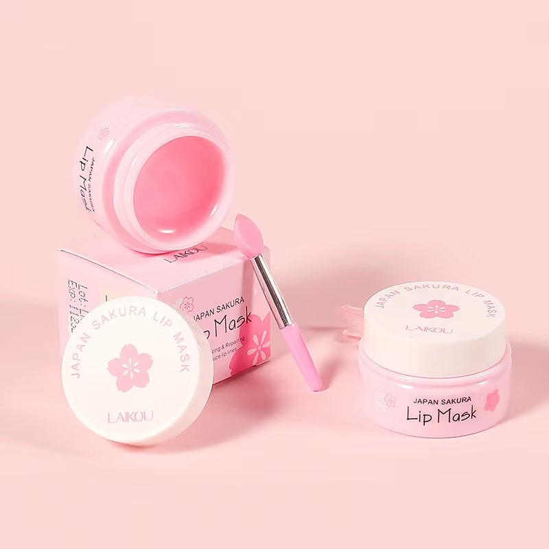 LAIKOU Sakura Lip Serum Mask – Moisturizing Lip Essence for Dry, Cracked Lips & Fine Lines Repair, 8g