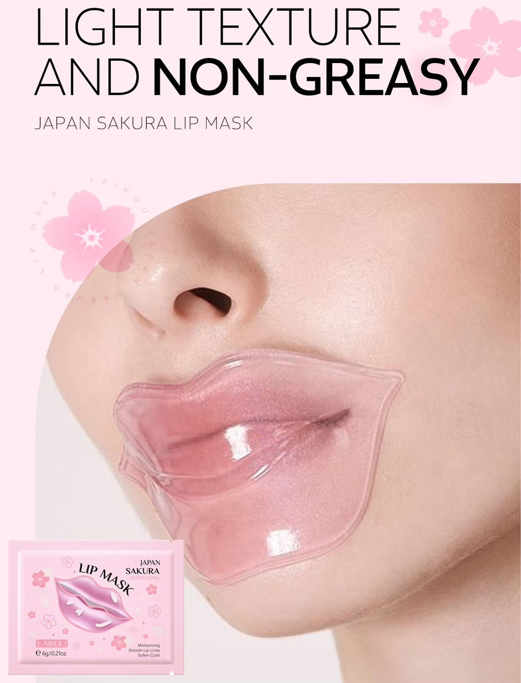 Laikou Japan Sakura Cherry Blossom Lip Mask – Hydrating Gel Patches for Dry Lips, Anti-Wrinkle and Nourishing Lip Treatment