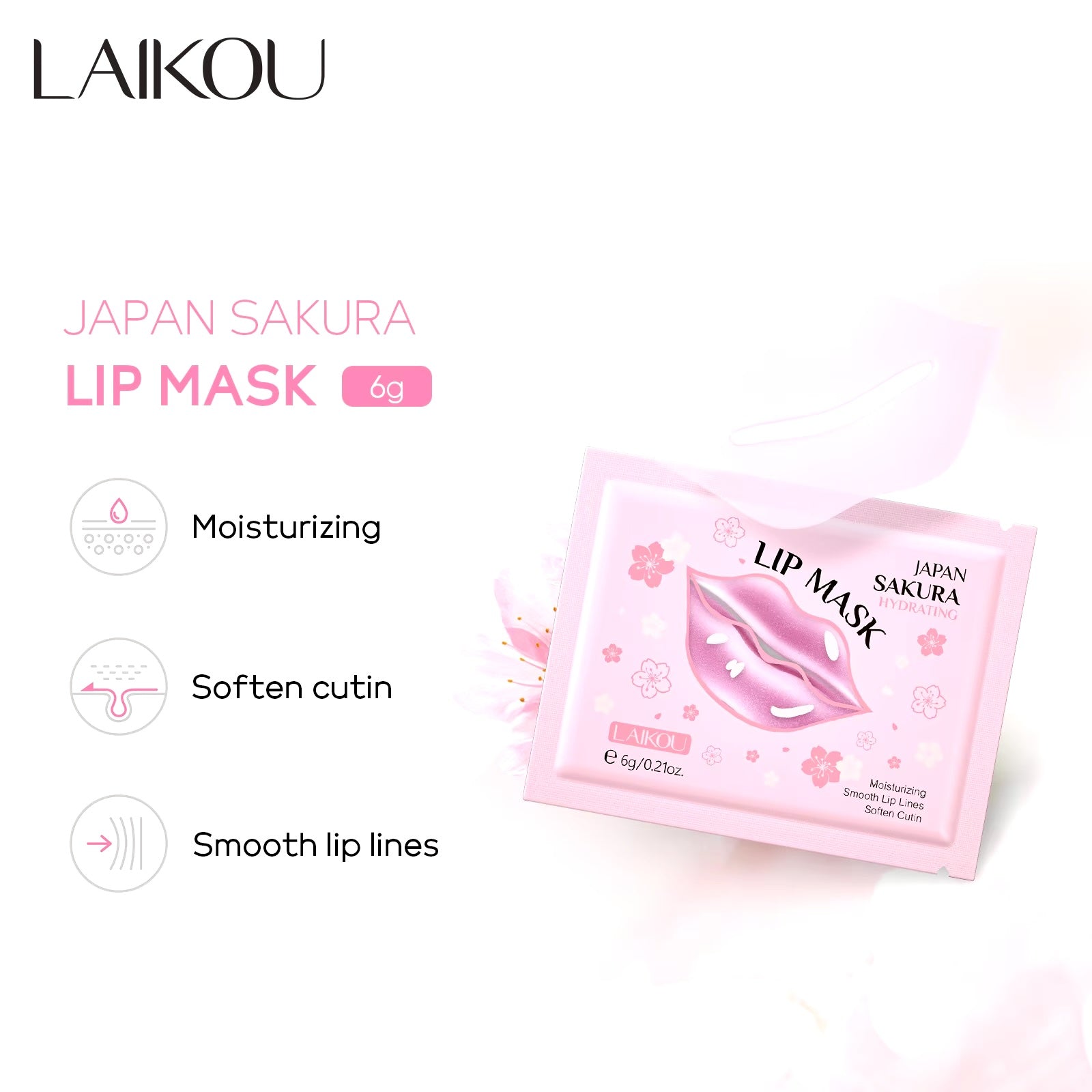 Laikou Japan Sakura Cherry Blossom Lip Mask – Hydrating Gel Patches for Dry Lips, Anti-Wrinkle and Nourishing Lip Treatment