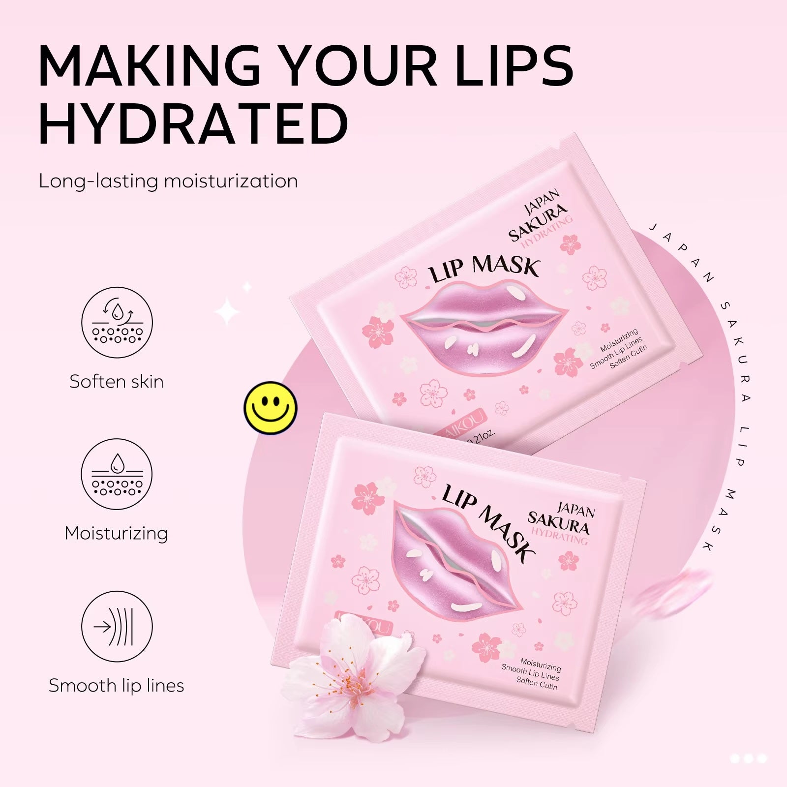 Laikou Japan Sakura Cherry Blossom Lip Mask – Hydrating Gel Patches for Dry Lips, Anti-Wrinkle and Nourishing Lip Treatment