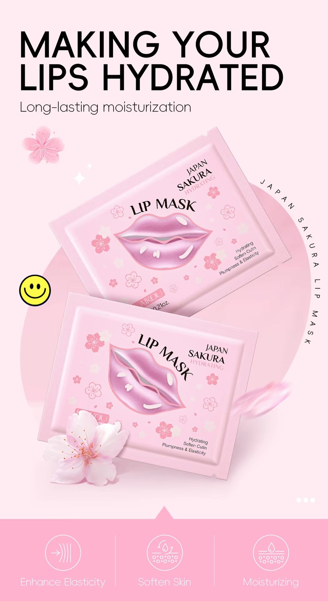 Laikou Japan Sakura Cherry Blossom Lip Mask – Hydrating Gel Patches for Dry Lips, Anti-Wrinkle and Nourishing Lip Treatment