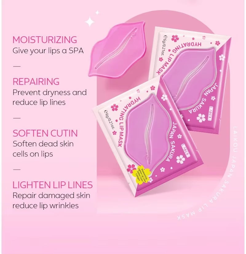 Laikou Japan Sakura Cherry Blossom Lip Mask – Hydrating Gel Patches for Dry Lips, Anti-Wrinkle and Nourishing Lip Treatment