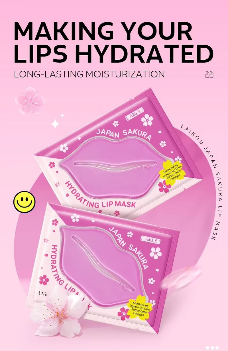 Laikou Japan Sakura Cherry Blossom Lip Mask – Hydrating Gel Patches for Dry Lips, Anti-Wrinkle and Nourishing Lip Treatment