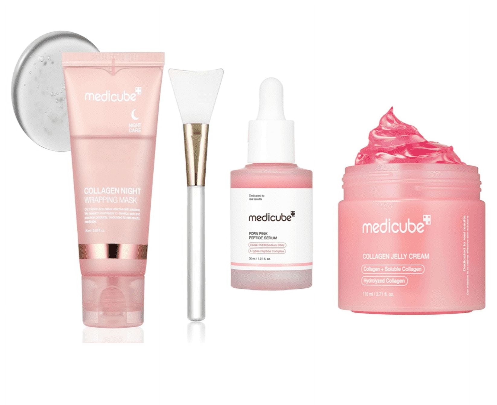 Medicube PDRN Pink Peptide Serum & Collagen Jelly Cream Set – Brightening, Firming, Overnight Hydration & Peel-Off Facial Mask with Niacinamide & Hydrolyzed Collagen
