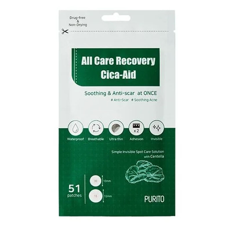 PURITO All Care Recovery Cica-Aid – 51 Invisible Hydrocolloid Spot Patches with Centella for Acne & Scar Care
