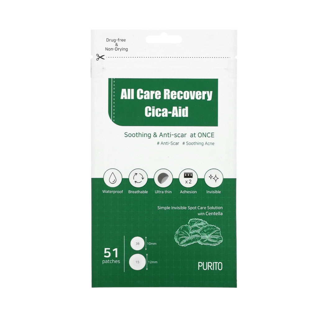PURITO All Care Recovery Cica-Aid – 51 Invisible Hydrocolloid Spot Patches with Centella for Acne & Scar Care