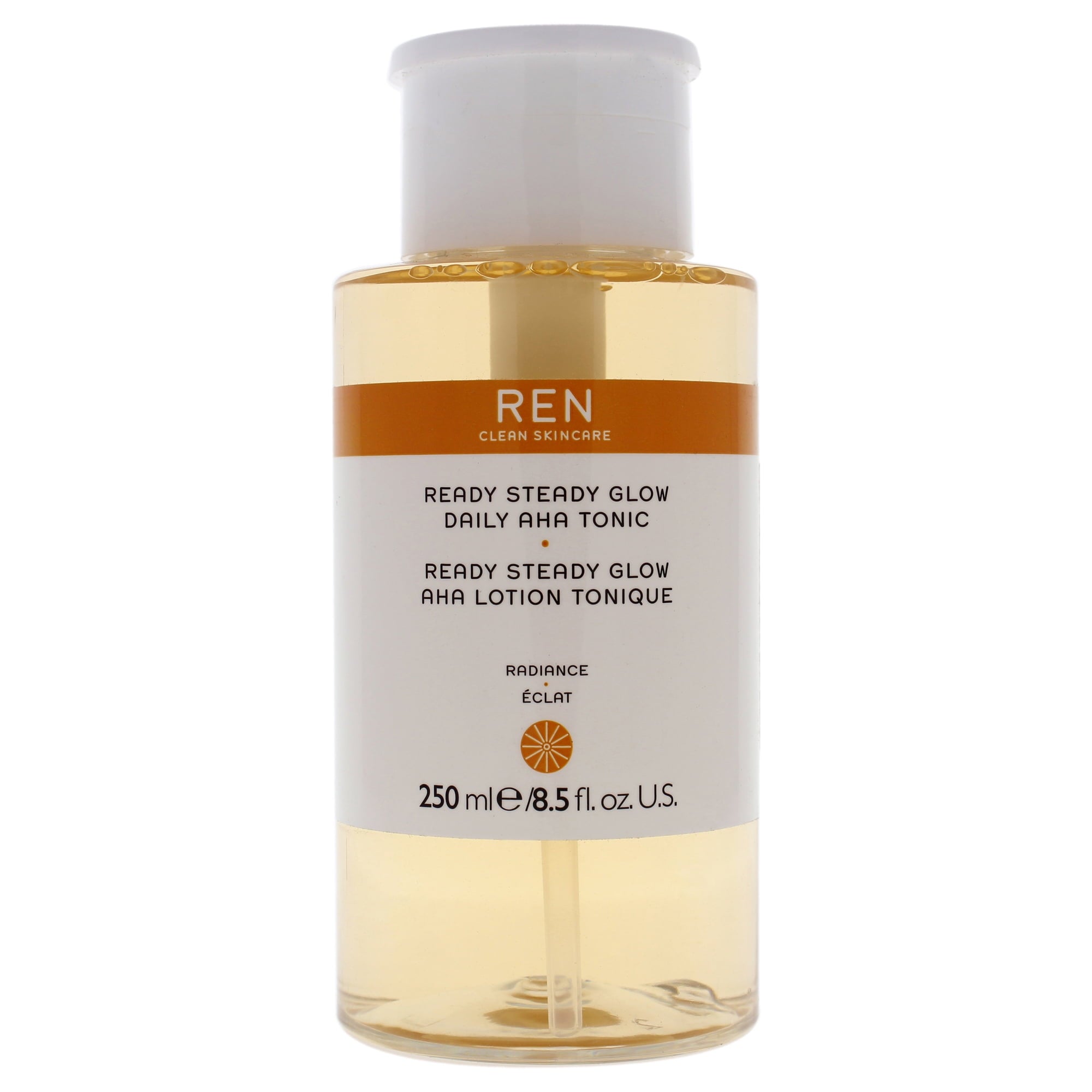 REN Clean Skincare Ready Steady Glow Daily AHA Tonic – 250ml / 8.5 oz | Exfoliating Toner with Lactic Acid & Willow Bark | Brightens, Smooths & Refines Skin Texture