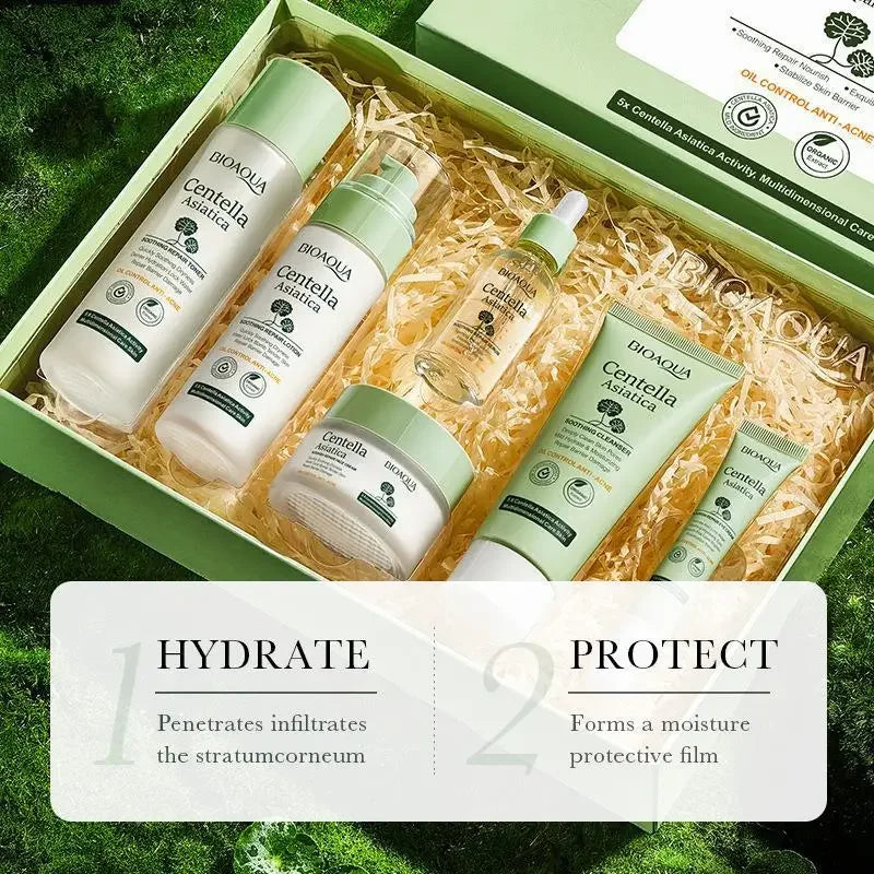 BIOAQUA Centella Skincare Set – 6Pcs | Hydrating & Firming Toner, Serum, Cream, Cleanser