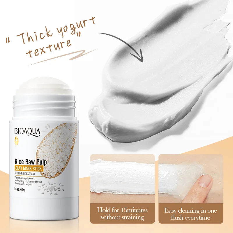 BIOAQUA White Rice Clay Mask Stick – Moisturizing & Blackhead-Removing Face Mask for Deep Cleansing and Firming