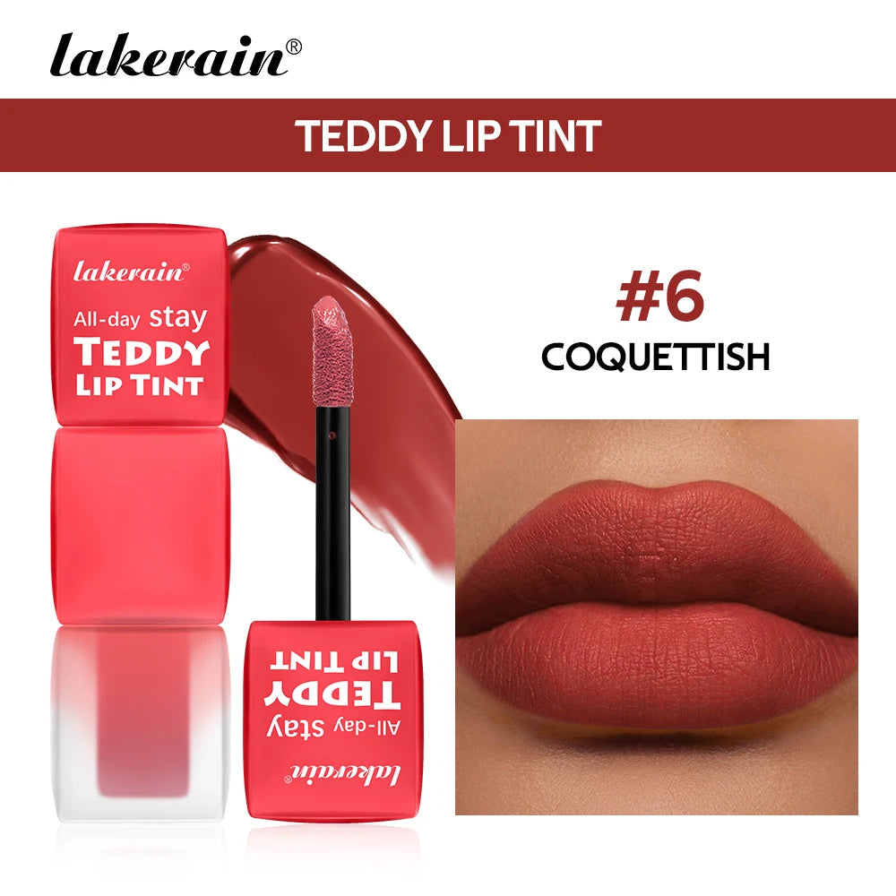 Lakerain Matte Teddy Lip Gloss Set – 6 Long-Lasting Waterproof Shades, Non-Stick & Smudge-Resistant Finish