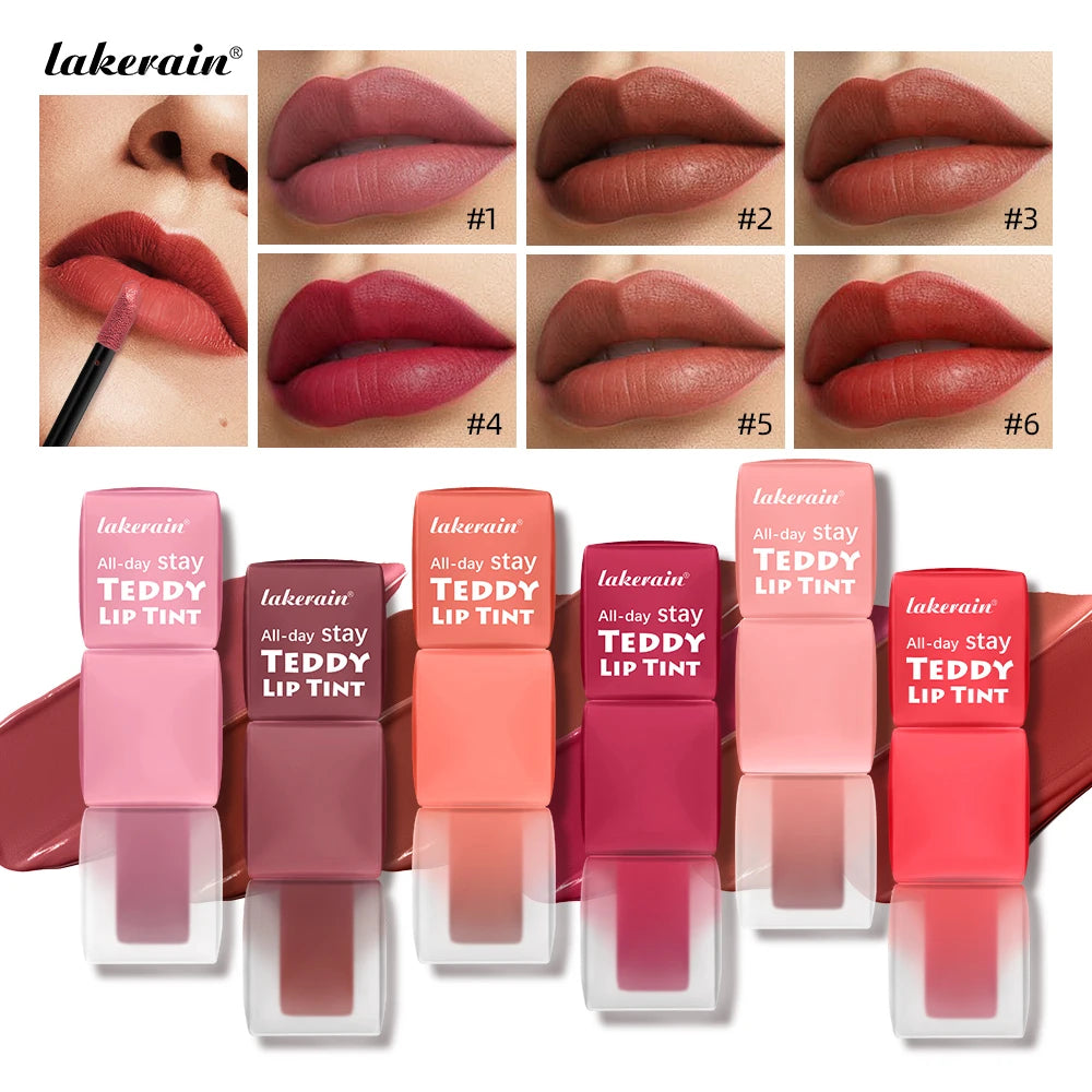 Lakerain Matte Teddy Lip Gloss Set – 6 Long-Lasting Waterproof Shades, Non-Stick & Smudge-Resistant Finish
