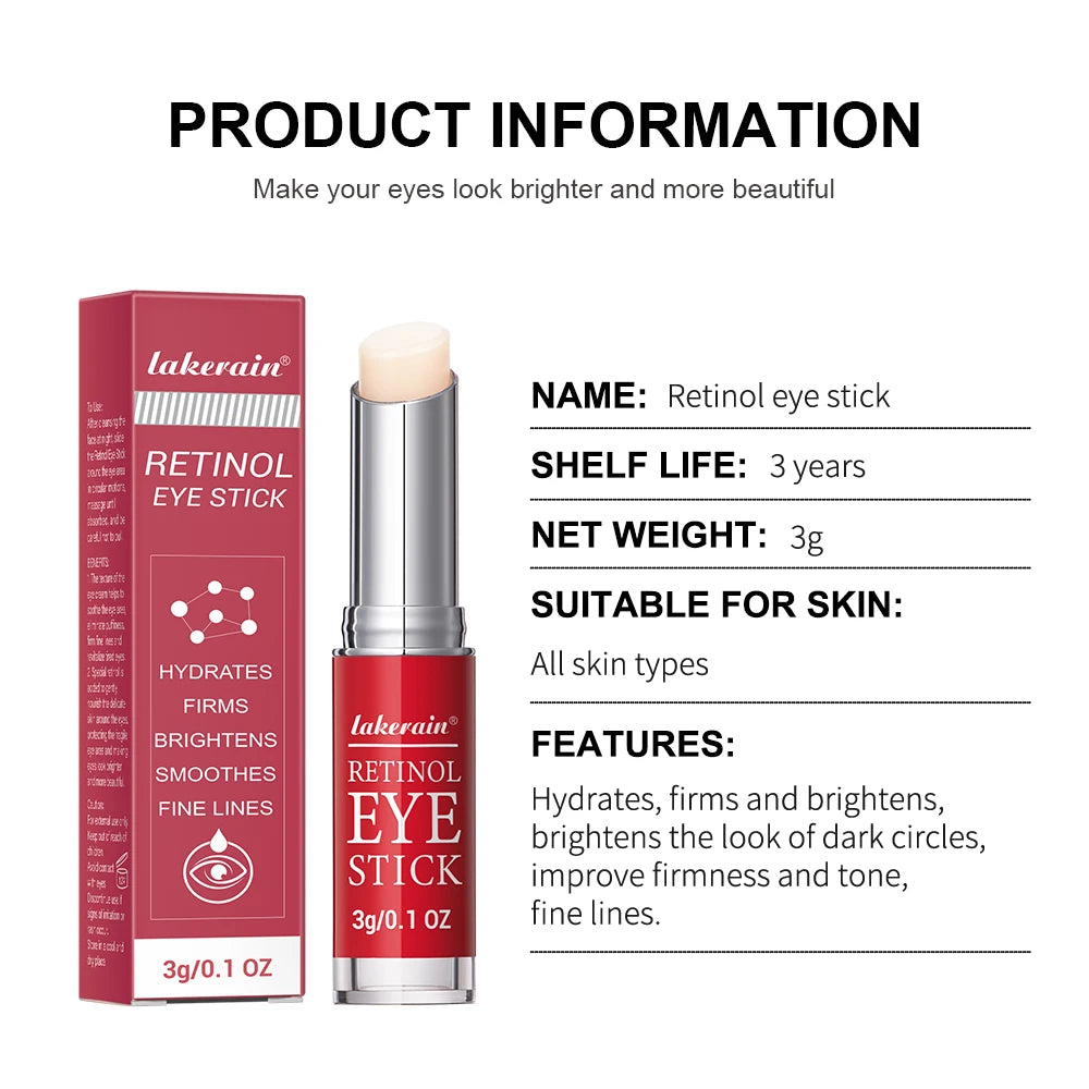 Lakerain Retinol Eye Cream Stick – Dark Circle Lightening & Firming Eye Serum for Women, 3g