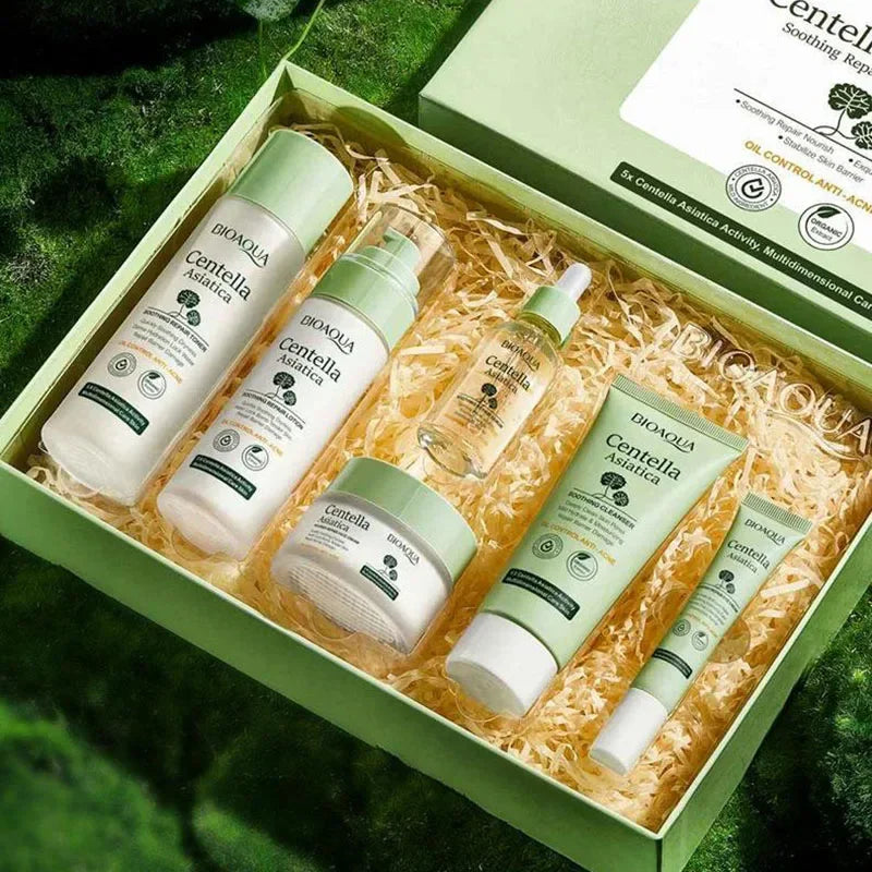 BIOAQUA Centella Skincare Set – 6Pcs | Hydrating & Firming Toner, Serum, Cream, Cleanser